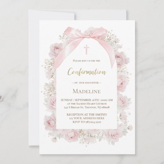 waterverf roze rozen Communie Kaart (Voorkant)