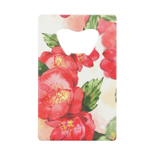 Waterverf Roze rozen Creditkaart Flessenopener (Voorkant)