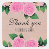 Waterverf roze rozen Dank je huwelijk Vierkante Sticker (Voorkant)