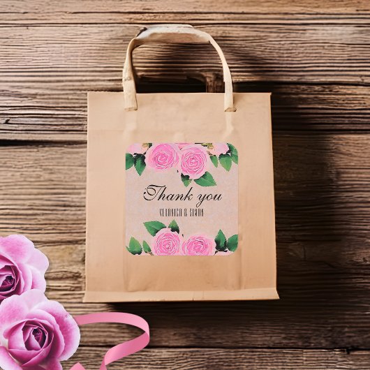 Waterverf roze rozen Dank je huwelijk Vierkante Sticker