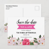 Waterverf roze rozen die de datum bewaren aankondigingskaart (Voorkant / Achterkant)