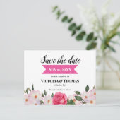 Waterverf roze rozen die de datum bewaren aankondigingskaart (Staand voorkant)