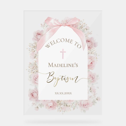 waterverf roze rozen Doop Acryl Bord (Voorkant)