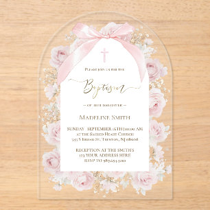 waterverf roze rozen Doop Acryl Uitnodigingen