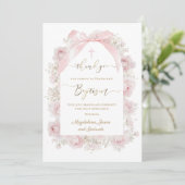 waterverf roze rozen doop dankkaart kaart (Staand voorkant)