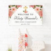 Waterverf Roze Rozen Eerste Heilige Communie Spandoek (Insitu)