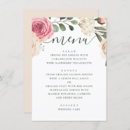 Waterverf roze rozen. Elegant floral bruiloft Menu