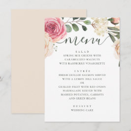 Waterverf roze rozen. Elegante bloemige bruiloft Menu