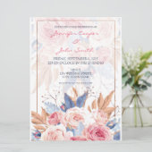 Waterverf roze rozen en blauwe rode bruiloft kaart (Staand voorkant)