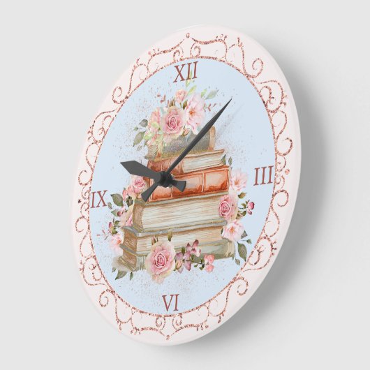 Waterverf  Roze Rozen en Boek Bloemen Grote Klok (Hoek)