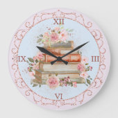 Waterverf Roze Rozen en Boek Bloemen Grote Klok (Voorkant)