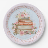 Waterverf Roze Rozen en Boek Bloemen Papieren Bordje (Voorkant)