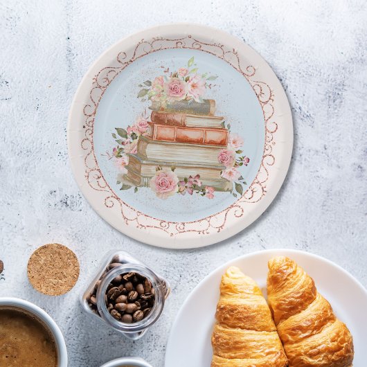 Waterverf  Roze Rozen en Boek Bloemen Papieren Bordje