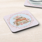 Waterverf Roze Rozen en Boeken Bloemen Bier Onderzetter (Linkerzijde)