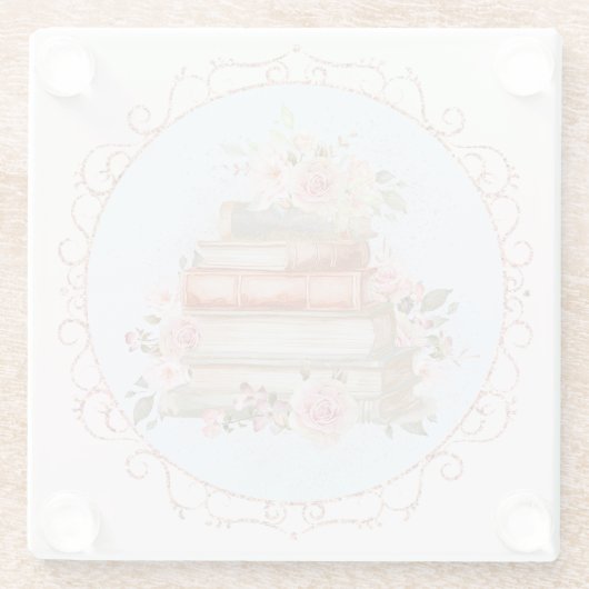 Waterverf  Roze Rozen en Boeken Bloemen Glazen Onderzetter (Achterkant)
