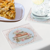 Waterverf  Roze Rozen en Boeken Bloemen Glazen Onderzetter