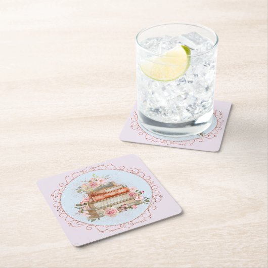 Waterverf  Roze Rozen en Boeken Bloemen Kartonnen Onderzetters (Insitu)