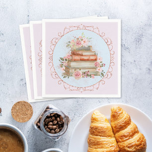 Waterverf  Roze Rozen en Boeken Bloemen Servet