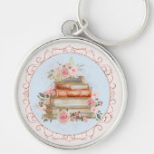 Waterverf  Roze Rozen en Boeken Bloemen Sleutelhanger (Voorkant)