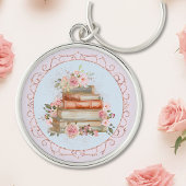 Waterverf  Roze Rozen en Boeken Bloemen Sleutelhanger