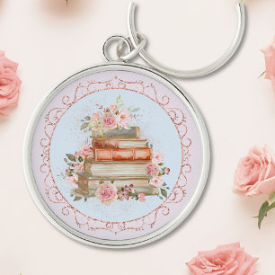 Waterverf  Roze Rozen en Boeken Bloemen Sleutelhanger