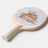 Waterverf  Roze Rozen en Boeken Bloemen Tafeltennisbatje (Voorkant Gekanteld)