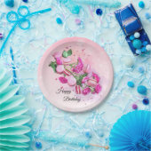 Waterverf roze rozen en Franse Macarons Birthday Papieren Bordje (Feest)