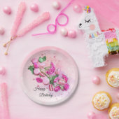 Waterverf roze rozen en Franse Macarons Birthday Papieren Bordje (Feest)