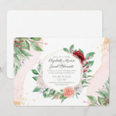 Waterverf roze rozen en groen virtueel huwelijk kaart (Voorkant / Achterkant)