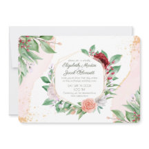 Waterverf roze rozen en groen virtueel huwelijk