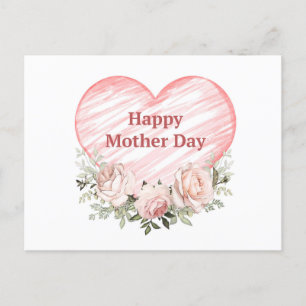 Waterverf Roze Rozen en Hart Moederdag Feestdagenkaart