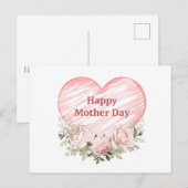 Waterverf Roze Rozen en Hart Moederdag Feestdagenkaart (Voorkant / Achterkant)