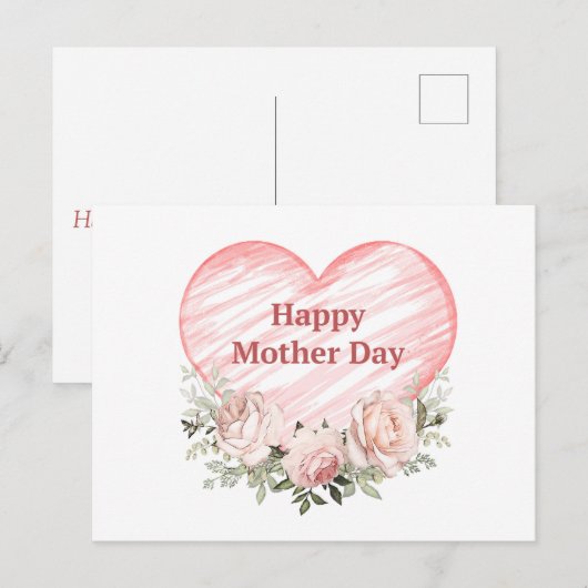 Waterverf Roze Rozen en Hart Moederdag Feestdagenkaart (Voorkant / Achterkant)