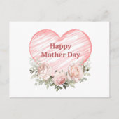 Waterverf Roze Rozen en Hart Moederdag Feestdagenkaart (Voorkant)