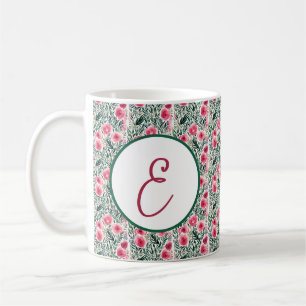 Waterverf roze rozen en witte strepen monogram koffiemok