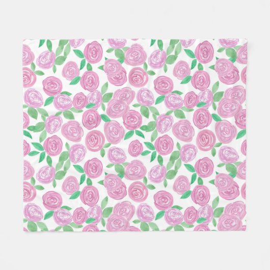 Waterverf, roze rozen fleece deken (Voorkant (Horizontaal))