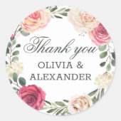 Waterverf roze rozen. Floral bruiloft bedankt Ronde Sticker (Voorkant)