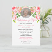 Waterverf roze rozen Floral Celebration of Life I Kaart (Staand voorkant)