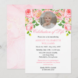 Waterverf roze rozen Floral Celebration of Life I Kaart