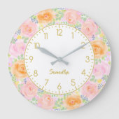 Waterverf roze rozen Floral Fancy Grote Klok (Voorkant)