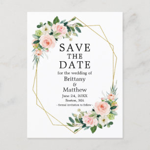 Waterverf Roze Rozen Geo Lijst Save The Date Briefkaart