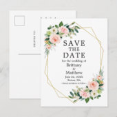 Waterverf Roze Rozen Geo Lijst Save The Date Briefkaart (Voorkant / Achterkant)