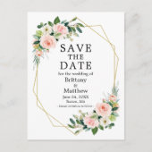 Waterverf Roze Rozen Geo Lijst Save The Date Briefkaart (Voorkant)