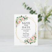 Waterverf Roze Rozen Geo Lijst Save The Date Briefkaart (Staand voorkant)