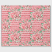 Waterverf Roze Rozen & Glitter Strepen Cadeaupapier (Vlak)