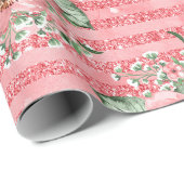 Waterverf Roze Rozen & Glitter Strepen Cadeaupapier (Rol Hoek)