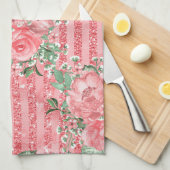 Waterverf Roze Rozen & Glitter Strepen Theedoek (Quarter Fold)