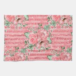 Waterverf Roze Rozen & Glitter Strepen Theedoek