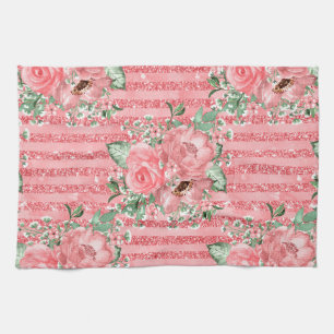 Waterverf Roze Rozen & Glitter Strepen Theedoek