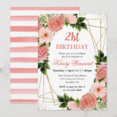 Waterverf Roze Rozen Goud Lijst 21e Verjaardag Kaart (Voorkant / Achterkant)